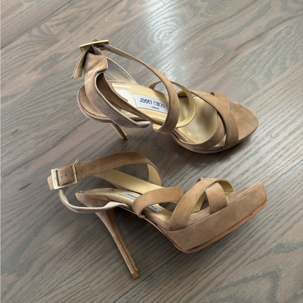 Jimmy Choo Tan Suede Platform Heels size 8